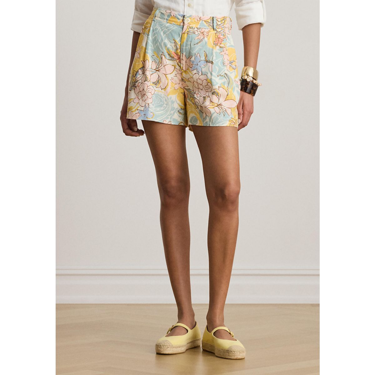 Floral Pleated Linen Shorts - 1