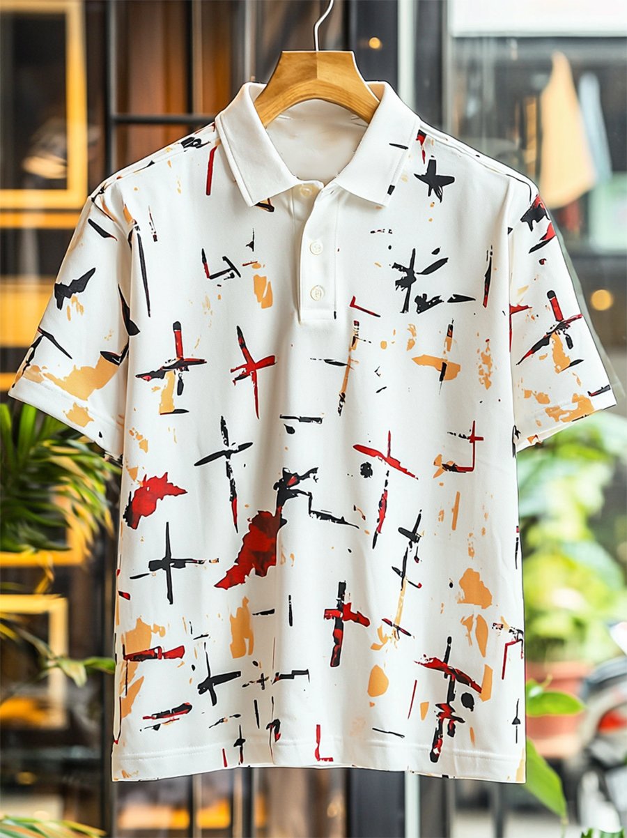 Camisa polo ejecutivo casual Cross estampado Button de manga corta para hombre
