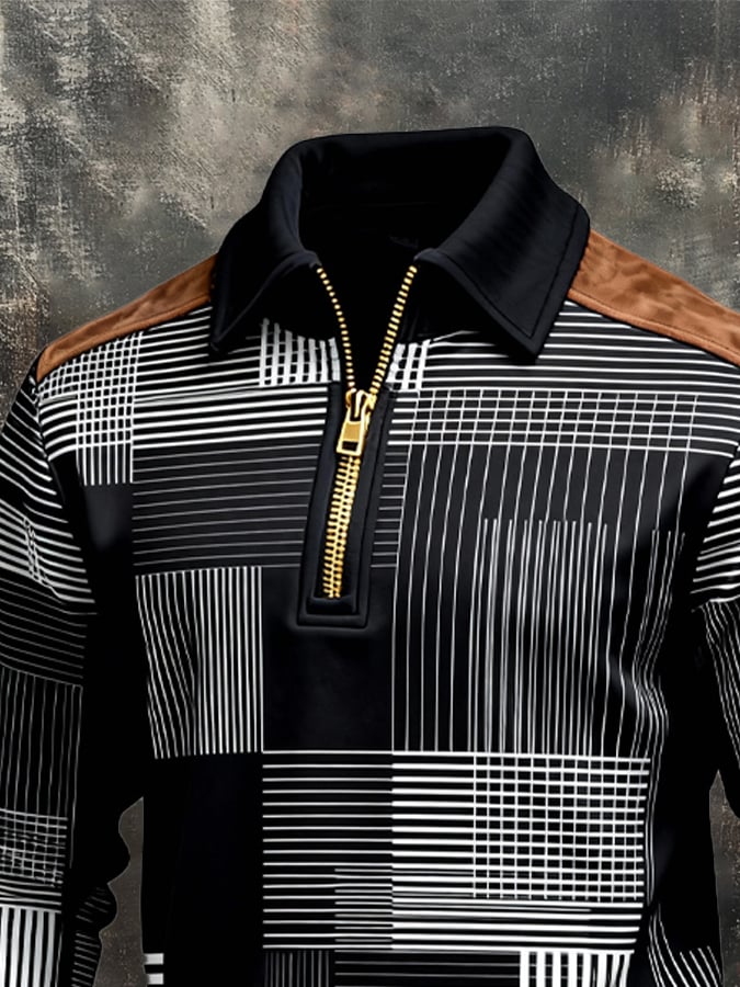 Sudadera retro en bloques de color estampado cierre para hombre