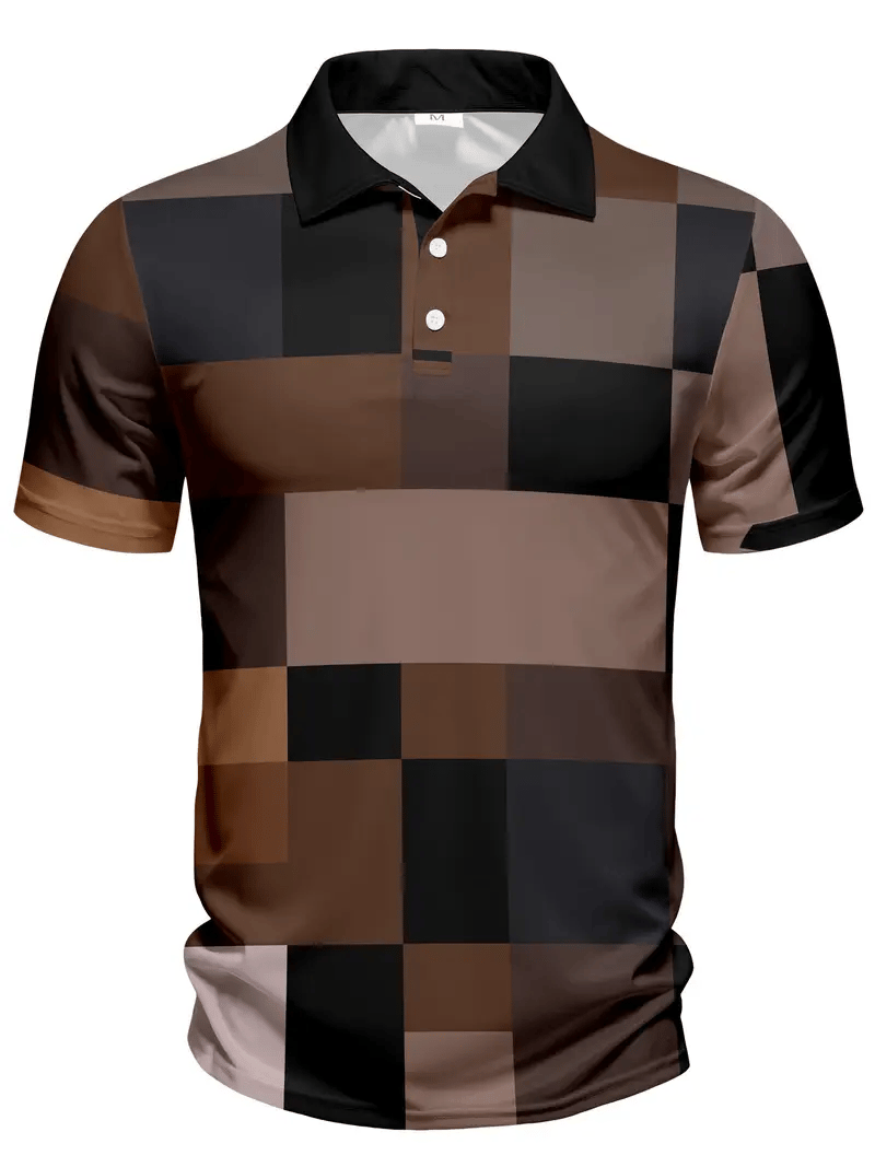 Camisa polo ejecutivo rayas Logo con botones de manga corta para hombre