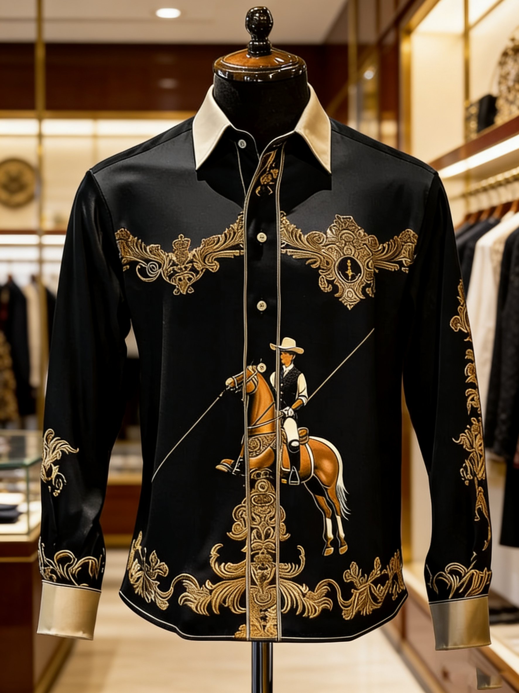 Camisa de lujo ejecutivo estampado de manga larga para hombre
