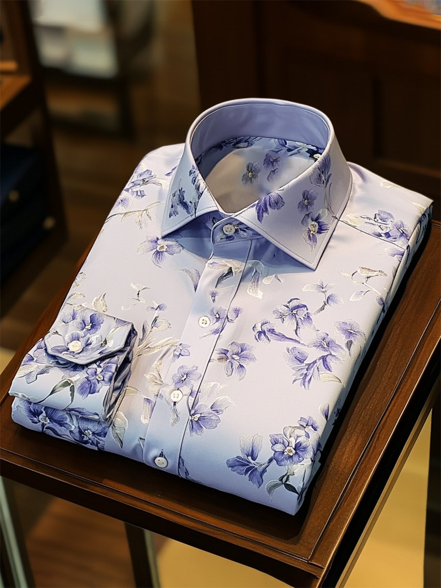 Camisa Resort floral estampado de manga larga para hombre
