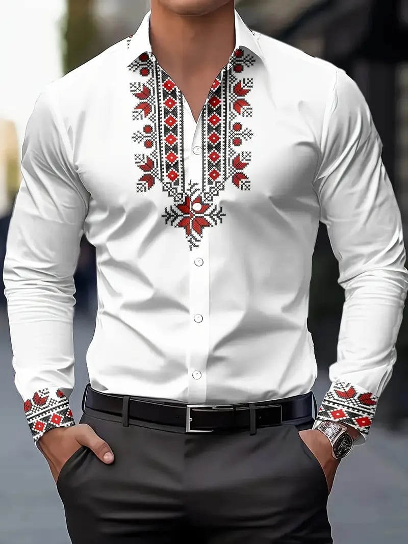 Camisa Street Style ejecutivo casual estampado de manga larga para hombre