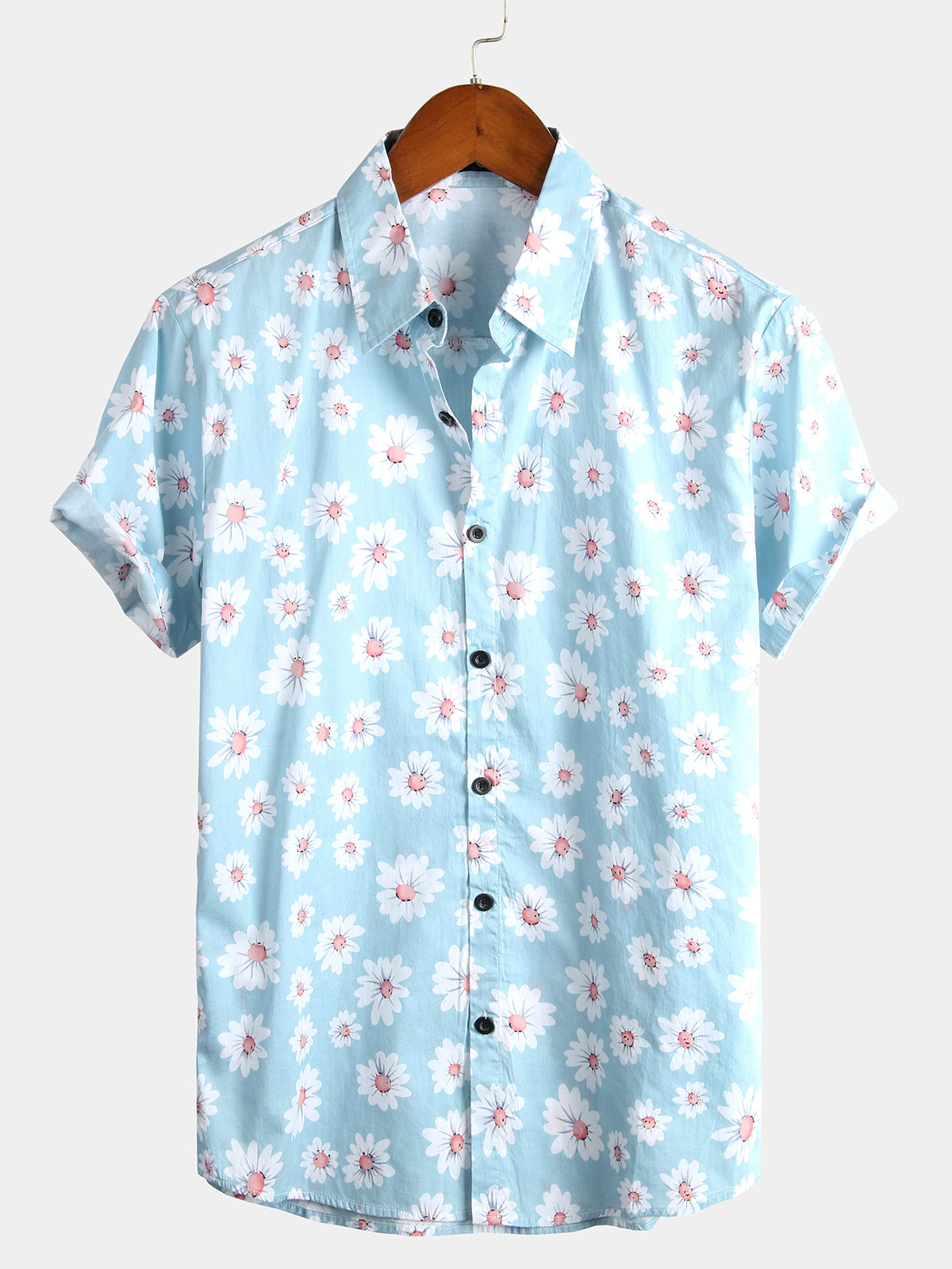 Camisa Navy Blue Daisy Hawaiian de manga corta para hombre
