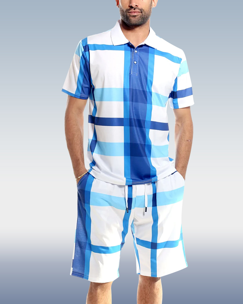 Camisa polo Lake blue 2 Piece shorts Set para hombre