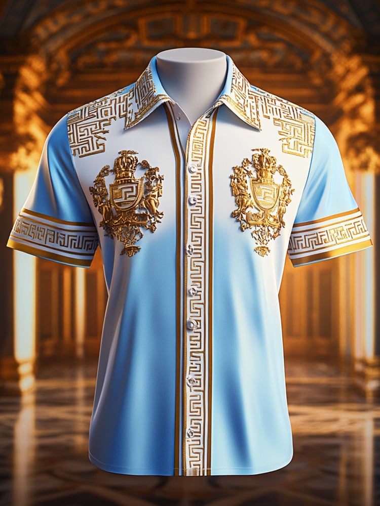 Camisa satén Luxe estampado de manga corta Button para hombre