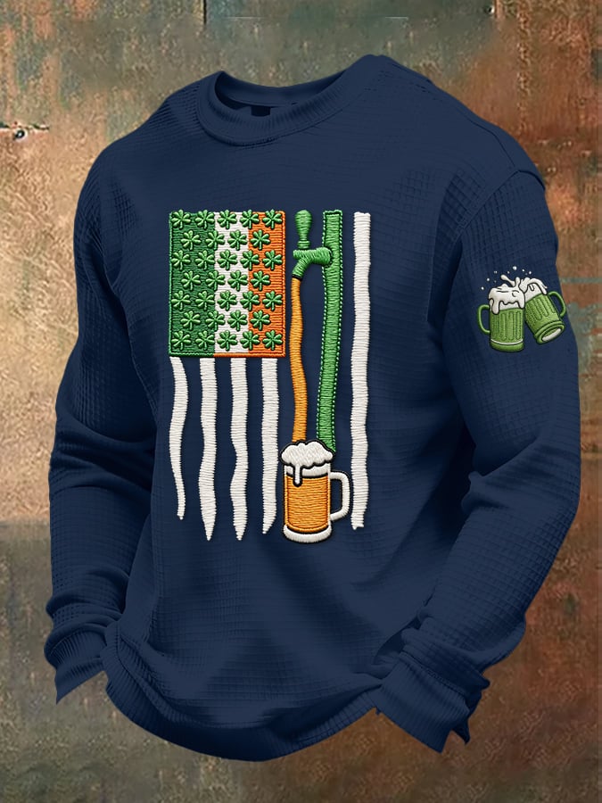 Camiseta casual St. Patrick's Day beer toast tejido tipo waffle para hombre