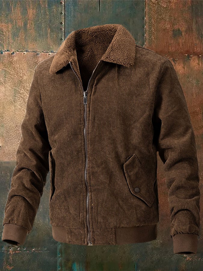 Chaqueta holgado casual solapa Plush para hombre