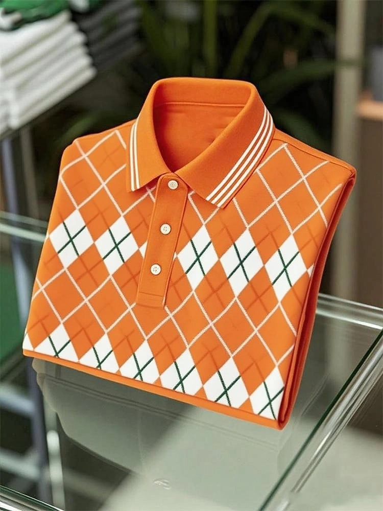 Camisa polo ejecutivo casual a cuadros Button de manga corta para hombre