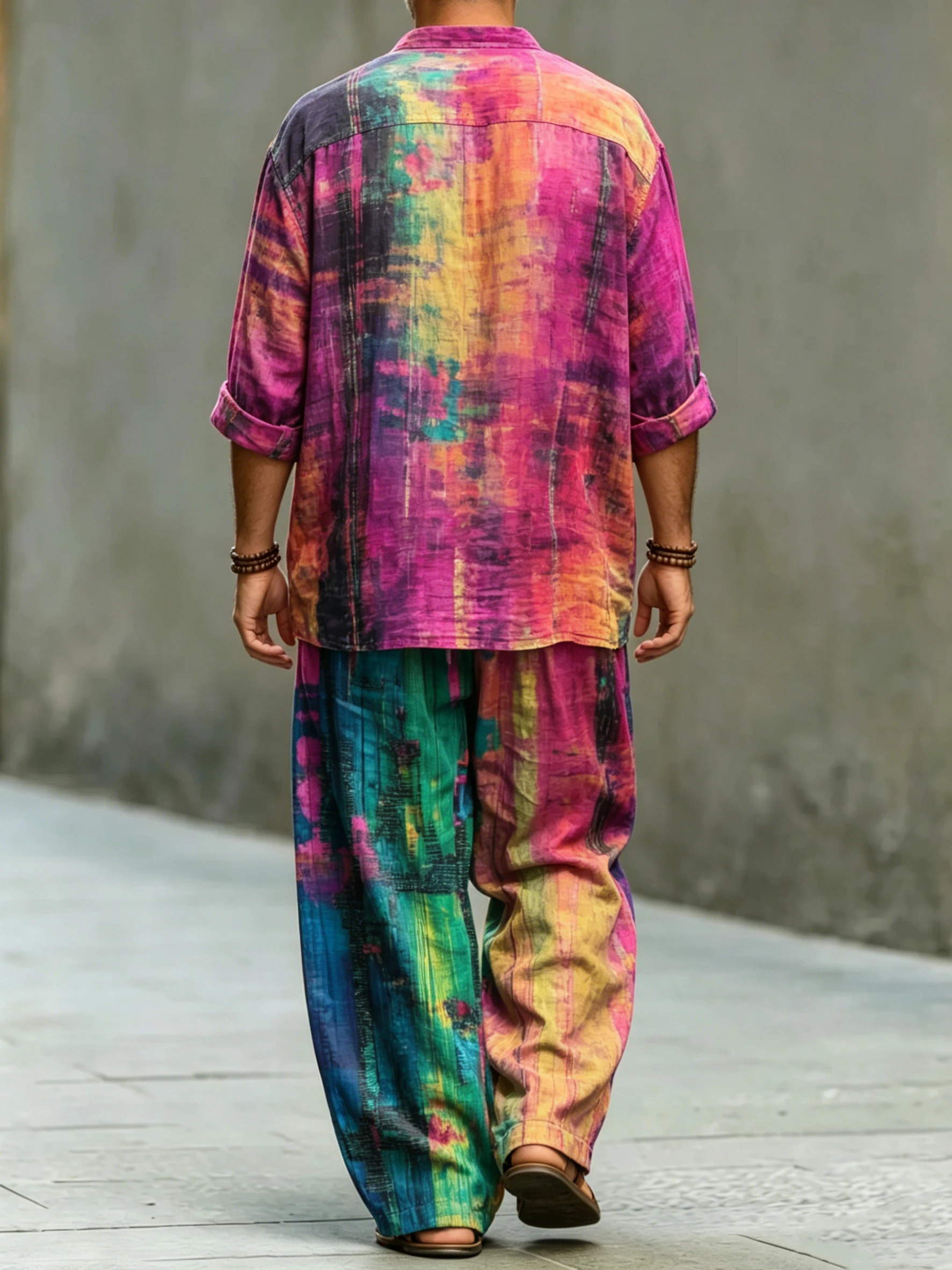 para hombre de modaable Abstract Art Print de algodón camisa Set