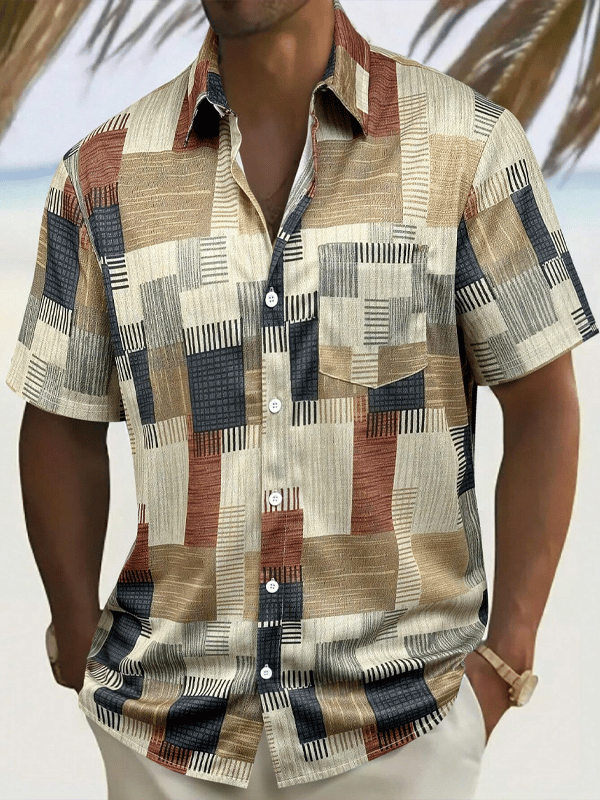 Camisa retro Hawaiian Vacation de manga corta para hombre