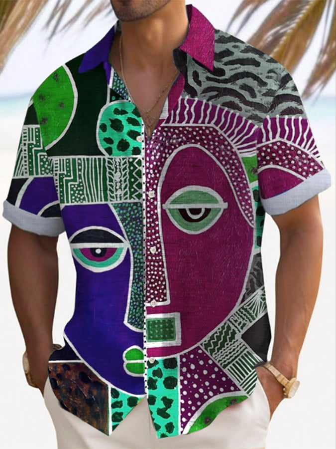 Camisa de moda Vacation Abstract Face para hombre