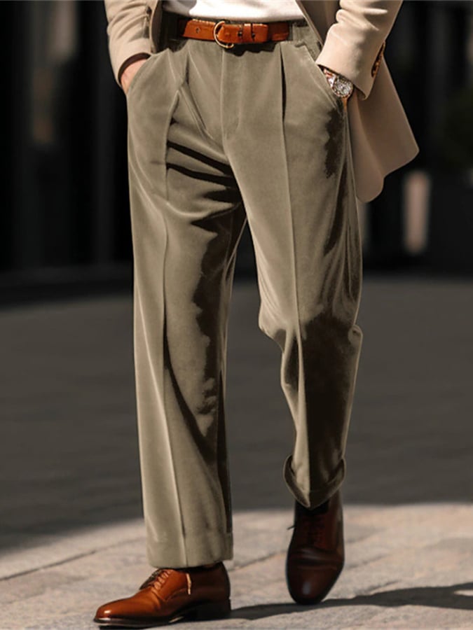 Casual de color sólido terciopelo Straight Trousers para hombre