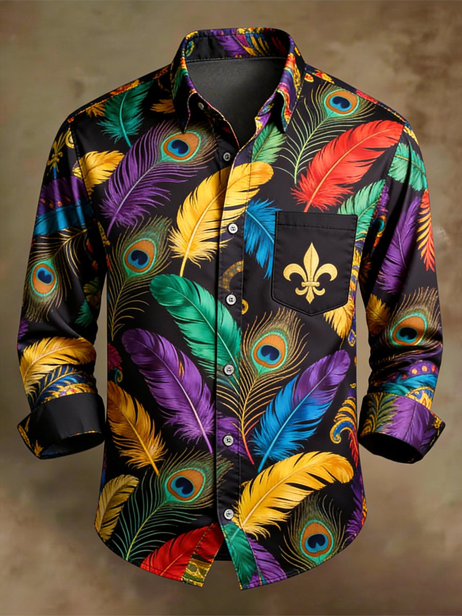 Camisa Holiday Carnival Party Art de manga larga para hombre