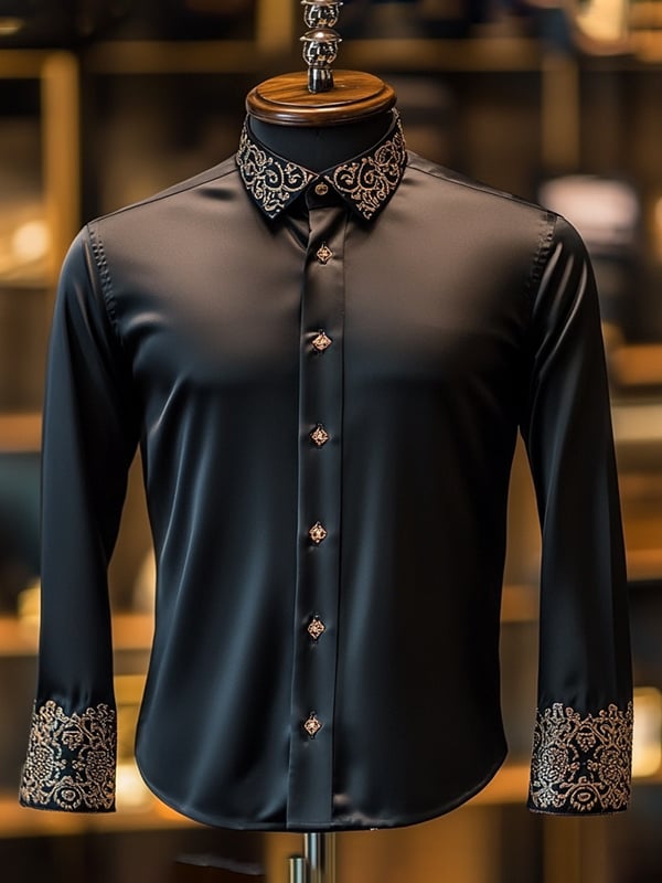 Camisa satén de lujo de color sólido ejecutivo de manga larga para hombre
