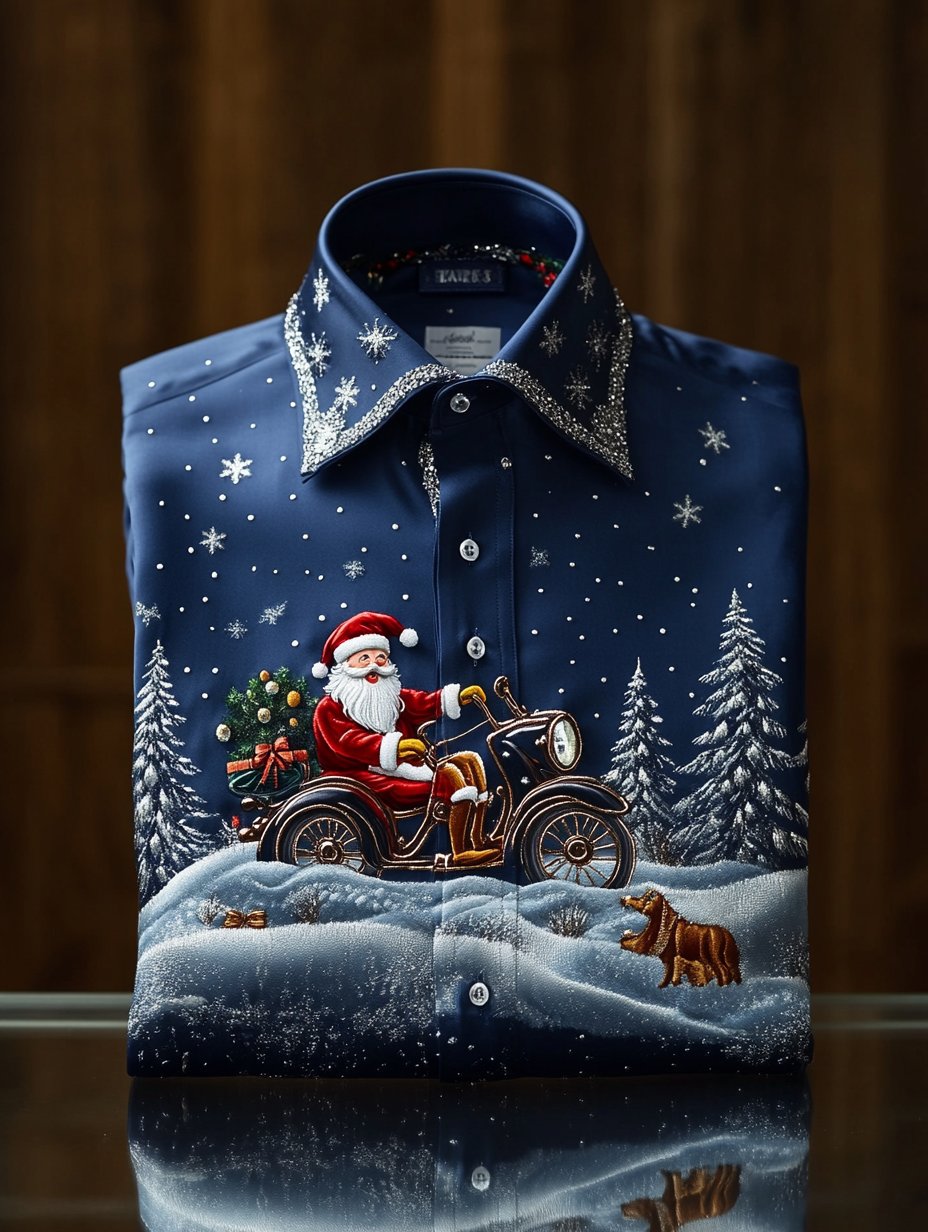 Camisa Christmas estampado de manga larga para hombre