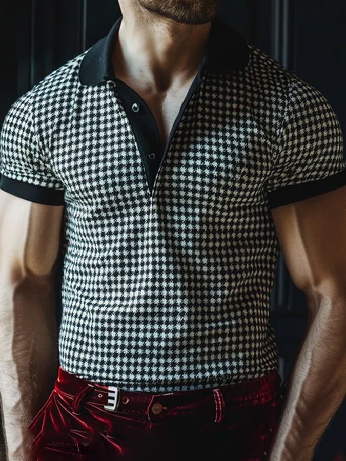 Camisa polo clásico Houndstooth ejecutivo de moda para hombre