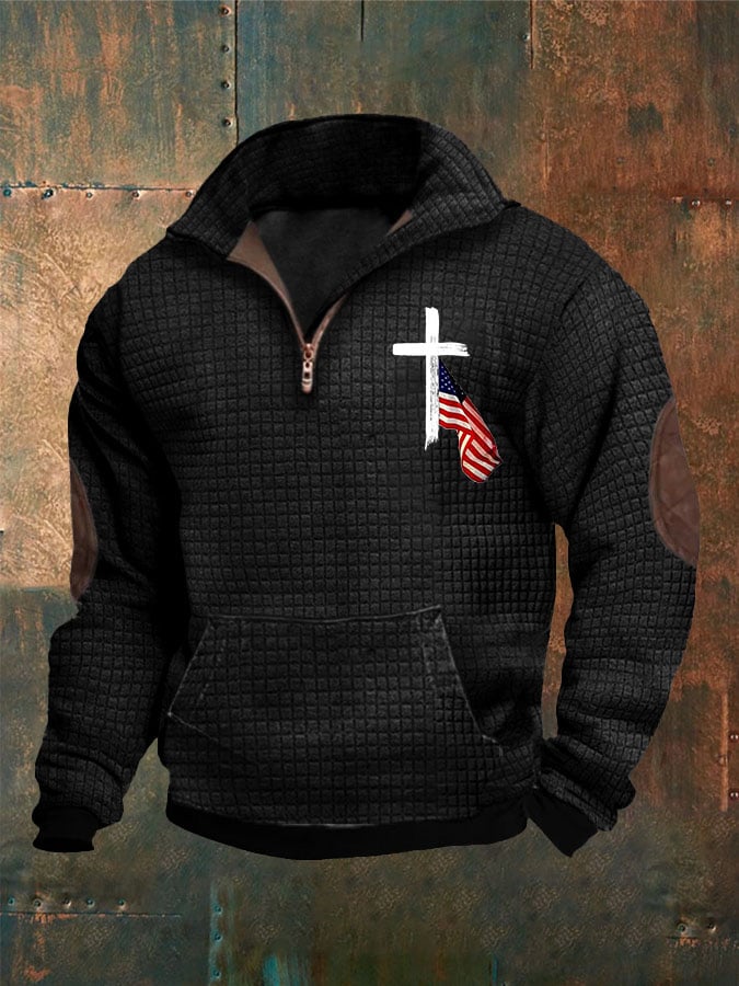 Sudadera casual Zip Neck Waffle Faith estampado para hombre