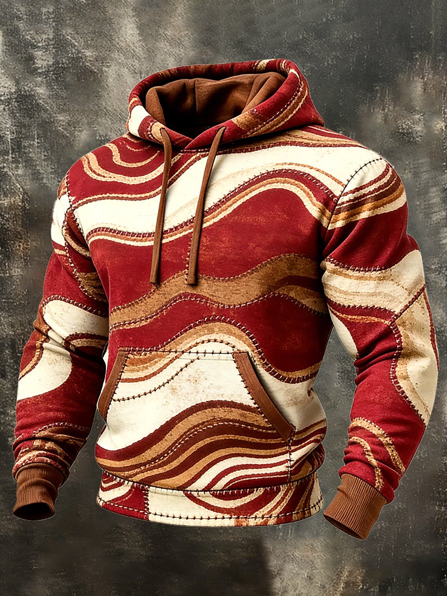 Sudadera casual geométrico Patchpara trabajo Art con gorrasucha para hombre