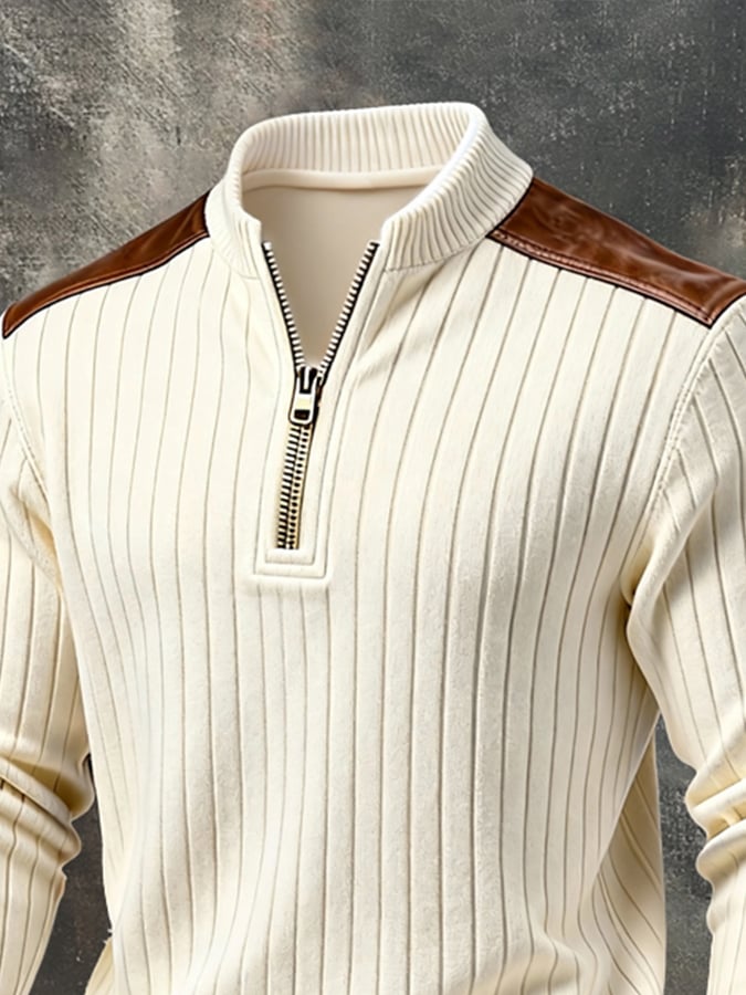Sudadera vintage-Style texturizado Patchpara trabajo Color-Block de manga larga para hombre