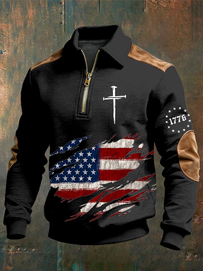 Sudadera vintage Faith Design estampado casual Zipper -Fast Shipping para hombre