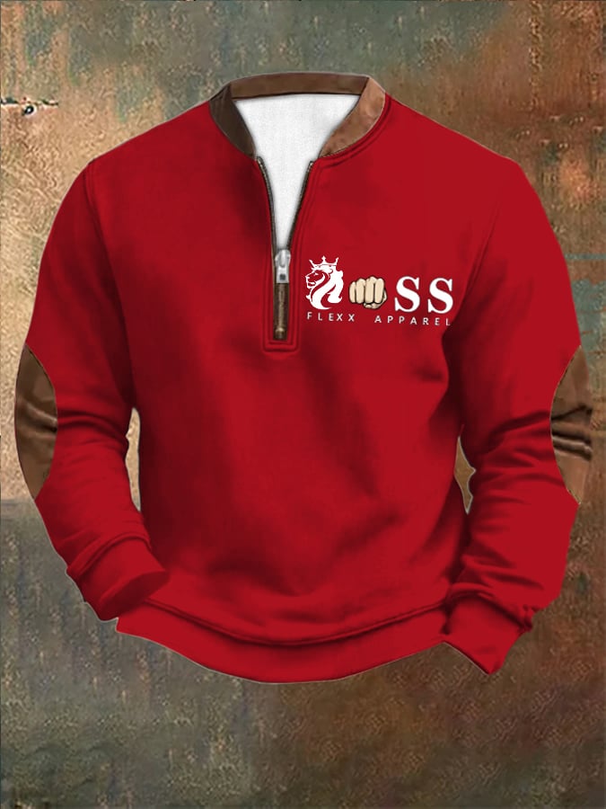 Sudadera retro Letter Design estampado cierre cuello para hombre
