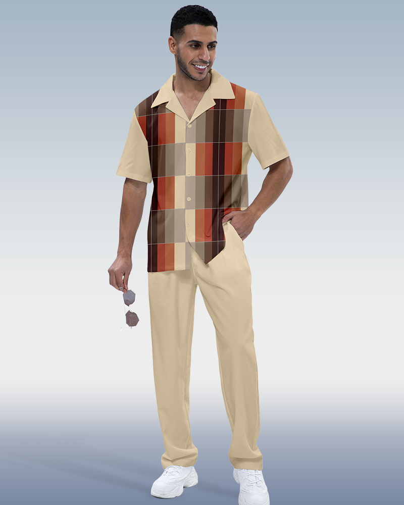 Camisa en bloques de color estampado de manga corta Walking Set 1002 para hombre