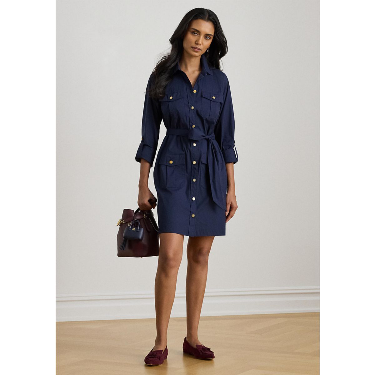 Roll-Tab-Sleeve Shirtdress - 1