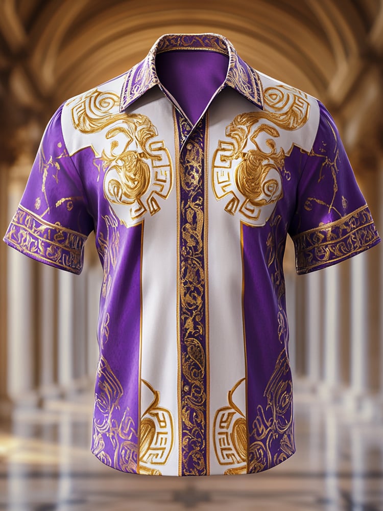 Camisa satén Luxe estampado de manga corta Button para hombre