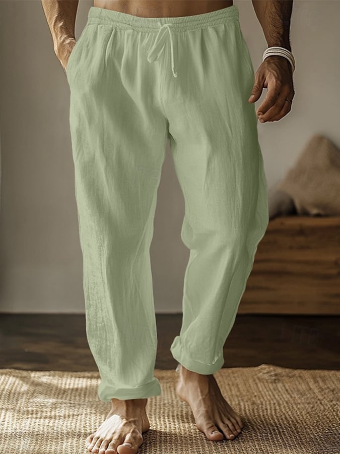 Pantalón retro de color sólido Design Elastic Waist Lace-Up casual para hombre