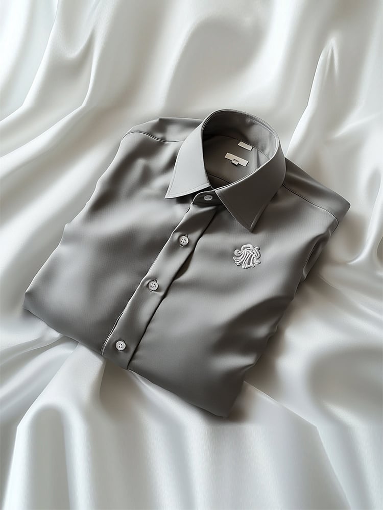 Camisa Grey ejecutivo casual solapa Logo de manga corta para hombre