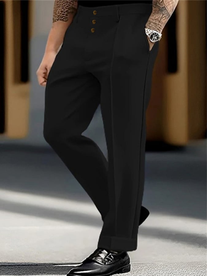 Casual de color sólido Button Trousers para hombre