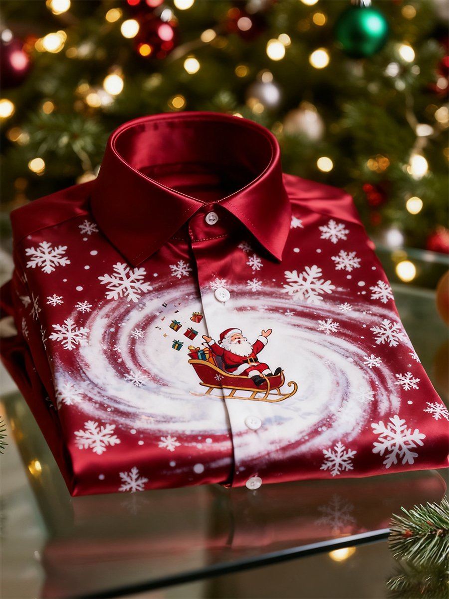 Camisa Christmas de manga larga con botones para hombre