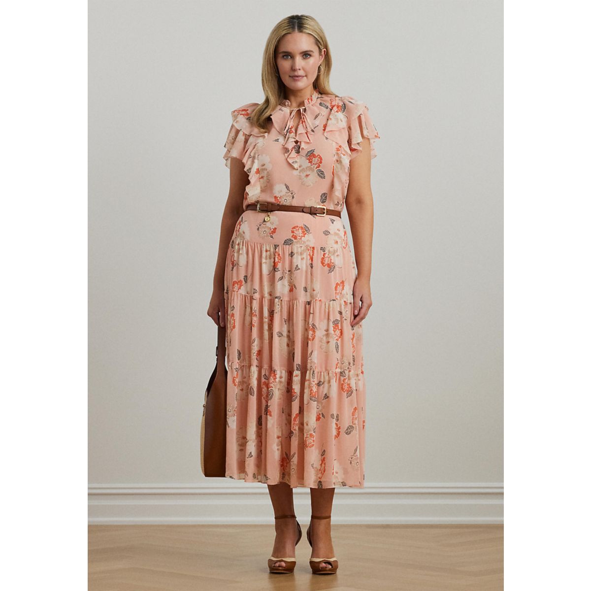 Plus Size Floral Crinkle Georgette Tiered Skirt - 4