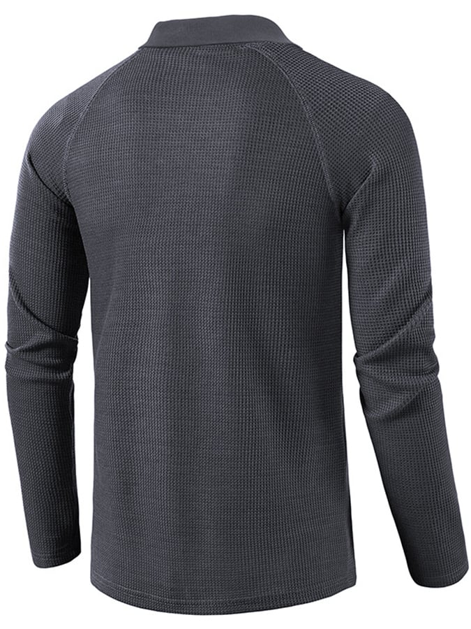 Camisa polo Athletic casual Waffle de manga larga Half Button