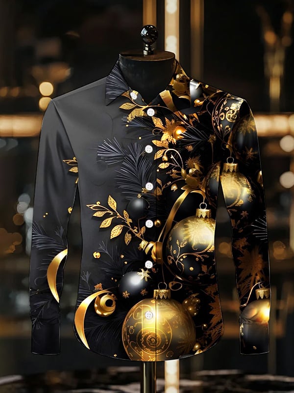 Camisa Christmas Light de lujo solapa de manga larga para hombre