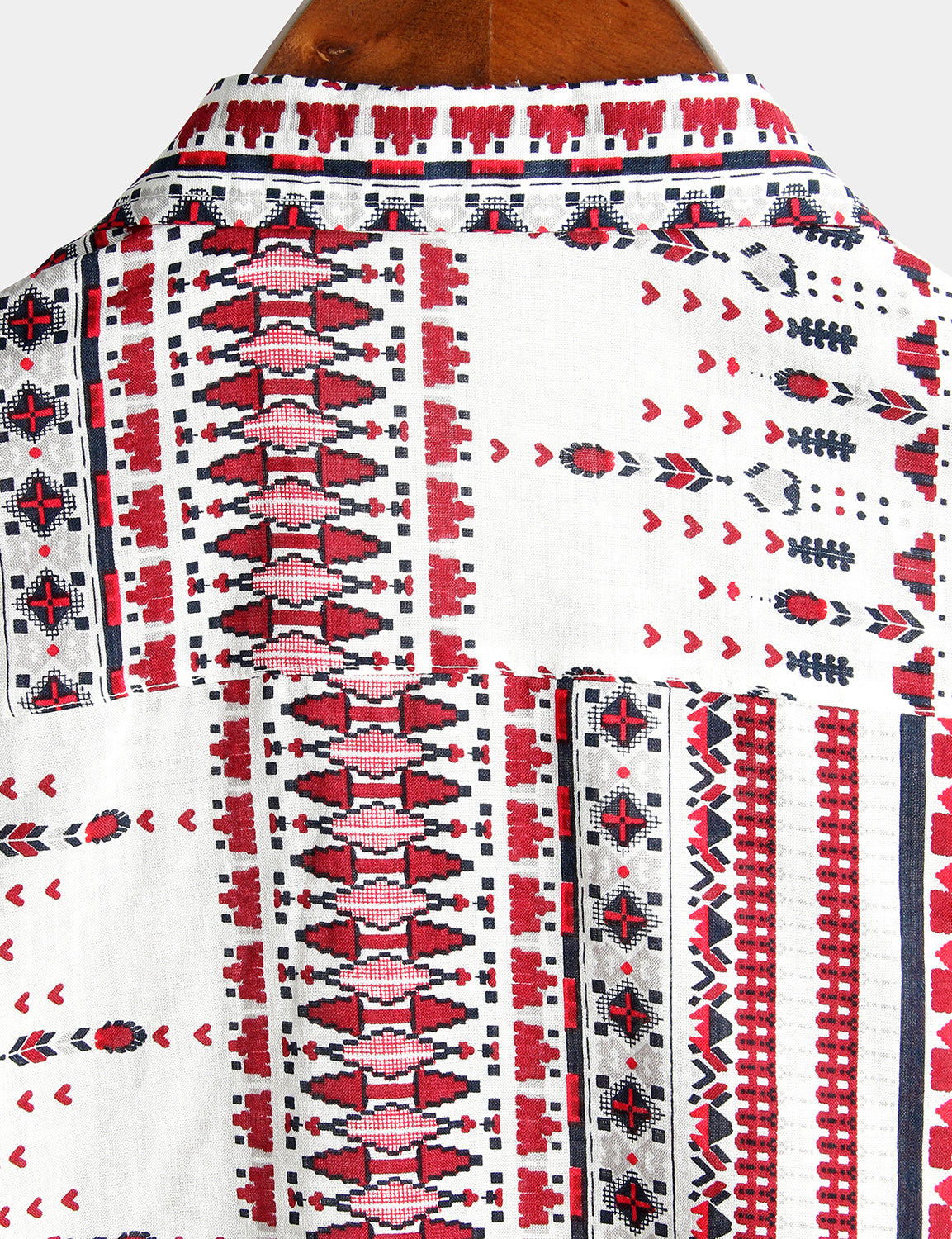 Camisa vintage de algodón Hawaiian White and Red a rayas Beach de manga corta para hombre