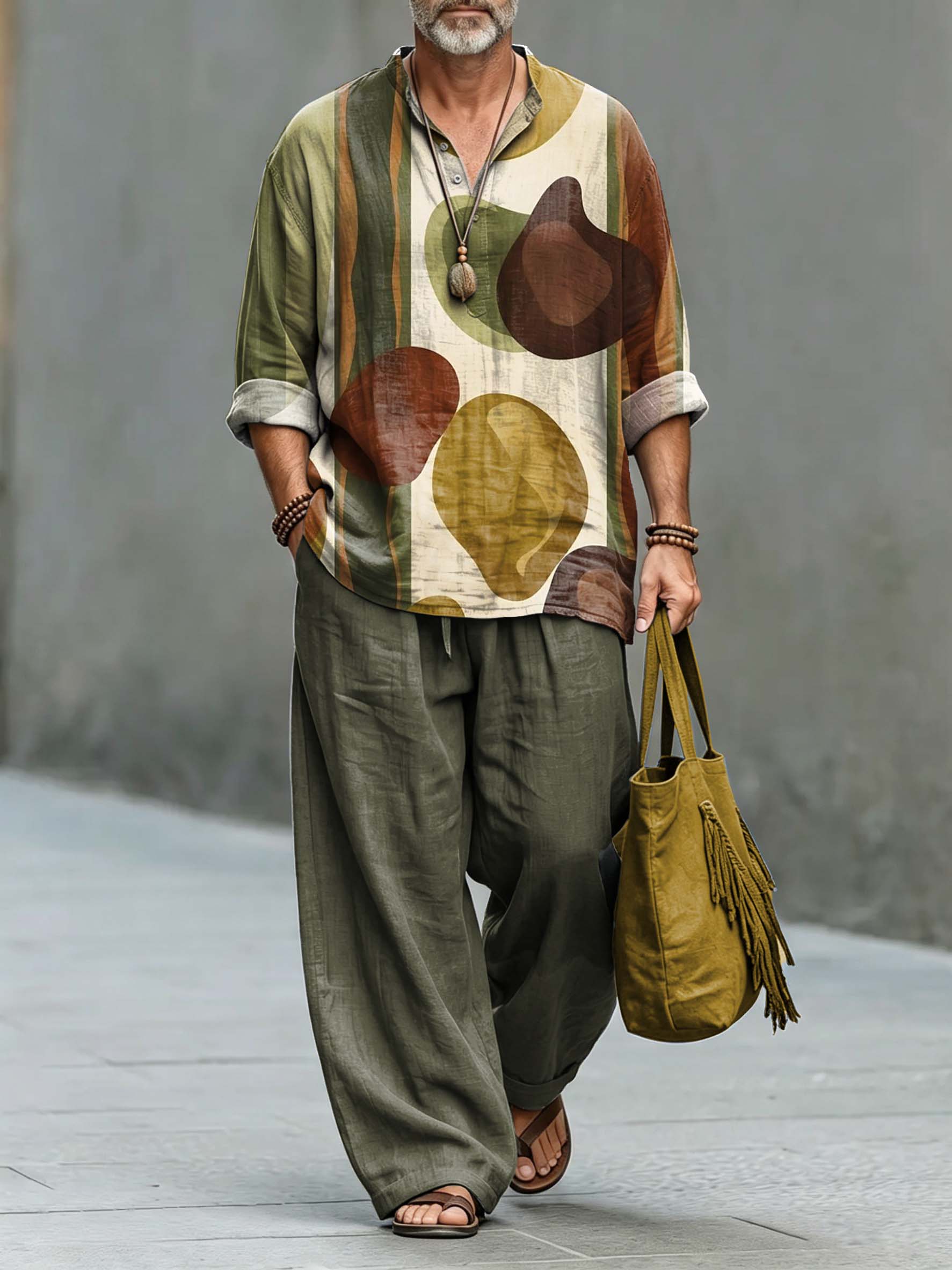 para hombre Abstract Geometric Art Print de algodón camisa Set
