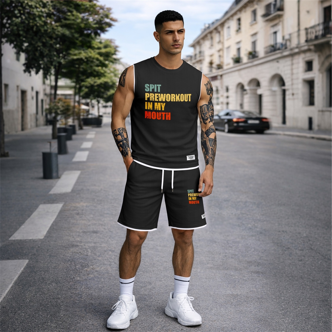 Conjunto de dos piezas for Men Graphic Sleeveless Tank Top and shorts, casual Summer Matching Outfit, Regular Fit Athletic Streetwear Clothes, Lightweight transpirable Set for Travel para trabajoout Lounge