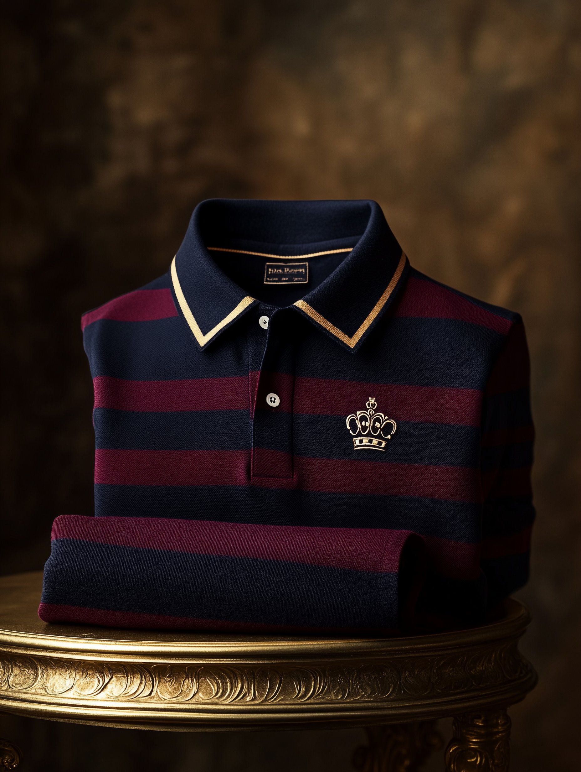 Camisa polo ejecutivo casual Button Old Money Crown a rayas de manga corta para hombre