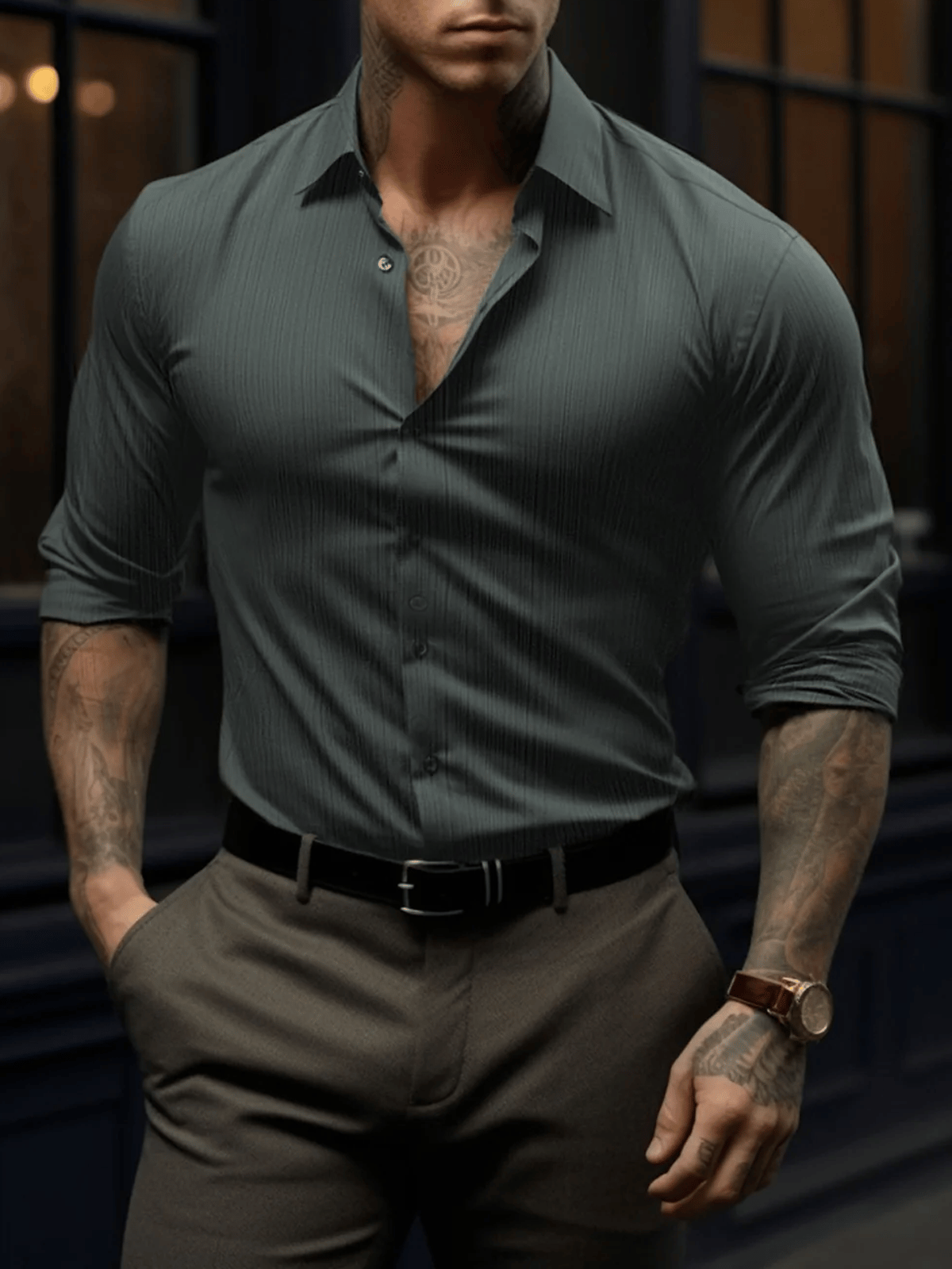 Camisa ejecutivo casual de manga larga para hombre