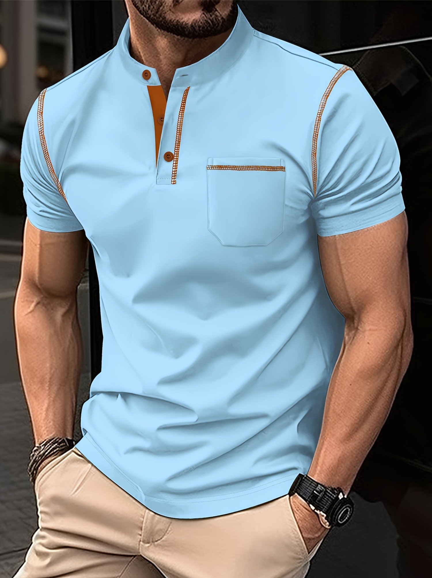 Camisa polo ejecutivo casual a rayas Button de manga corta para hombre