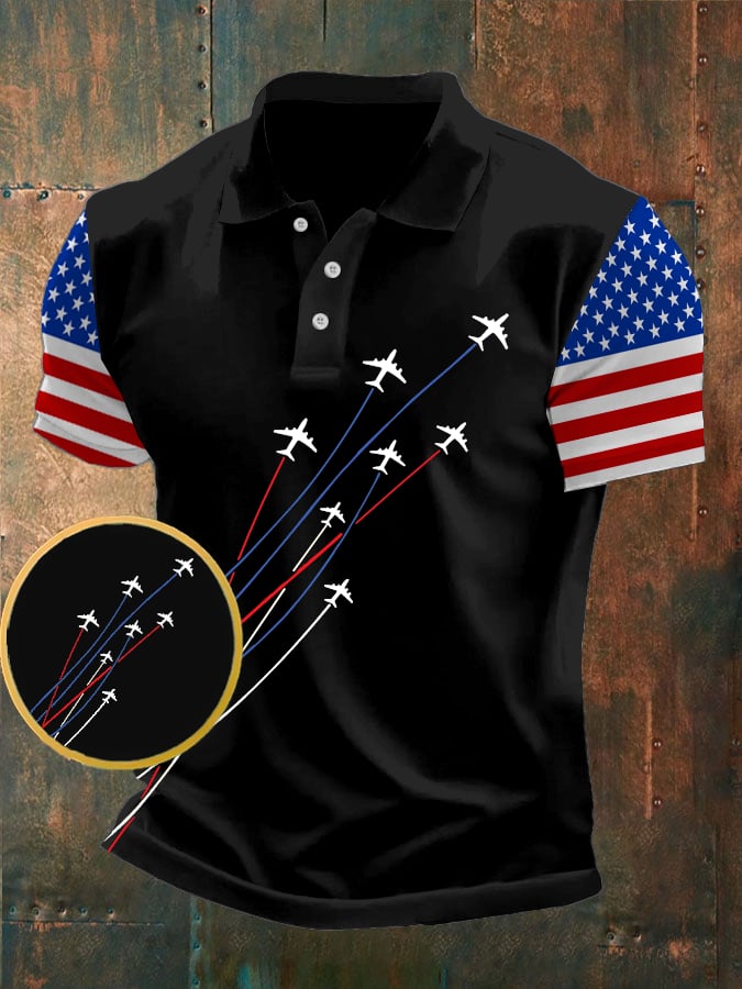 Camisa polo American Flag Independence Day estampado casual para hombre