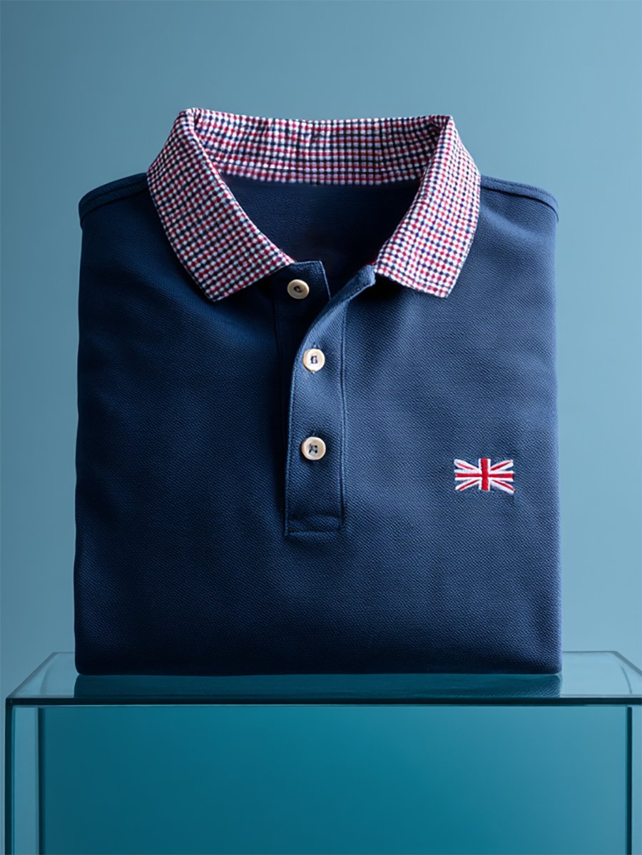 Camisa polo ejecutivo casual Union Jack Button de manga corta para hombre