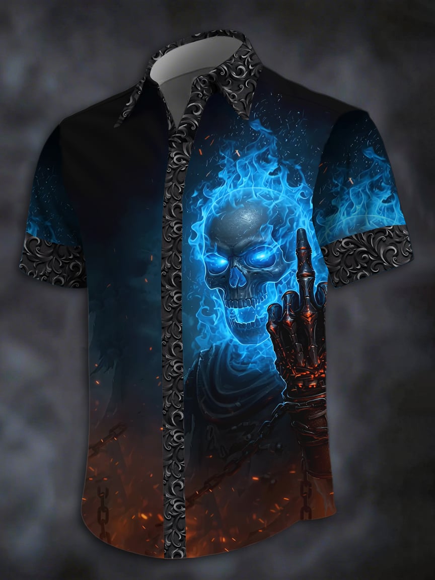 Camisa retro Western estampado de manga corta para hombre