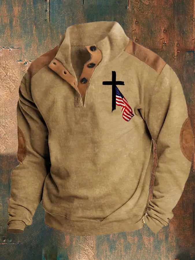 Sudadera retro Western en bloques de color Belief estampado de manga larga para hombre