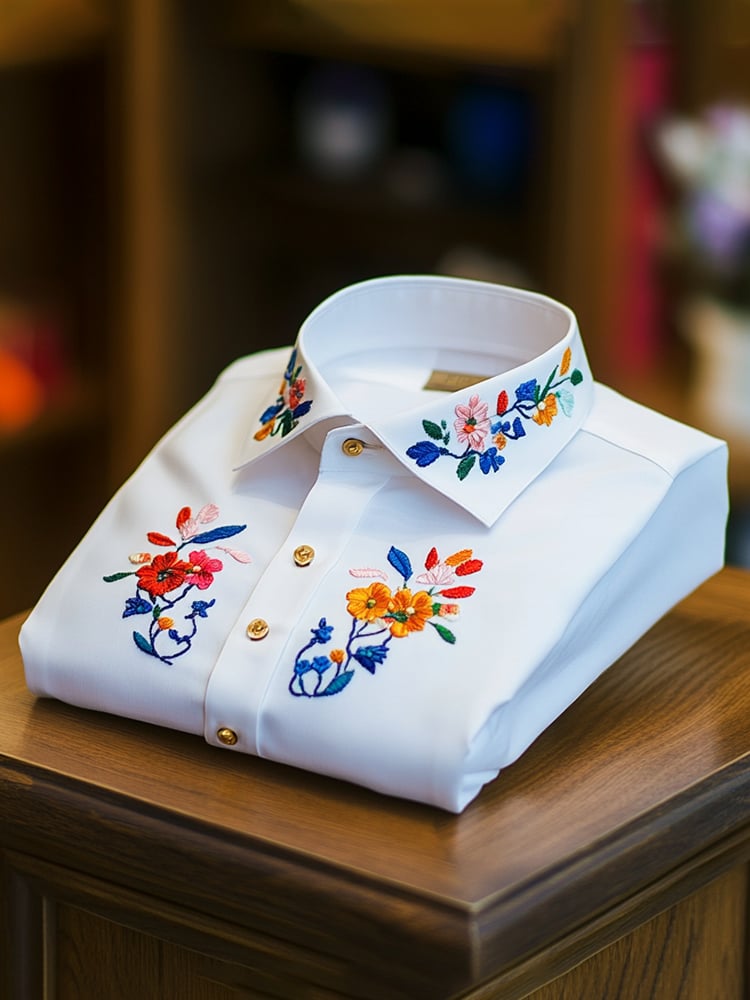 Camisa ejecutivo casual floral solapa de manga corta para hombre