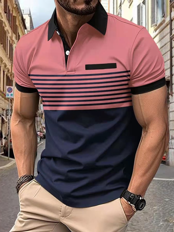 Camisa polo de modaable Contrast Color de manga corta para hombre