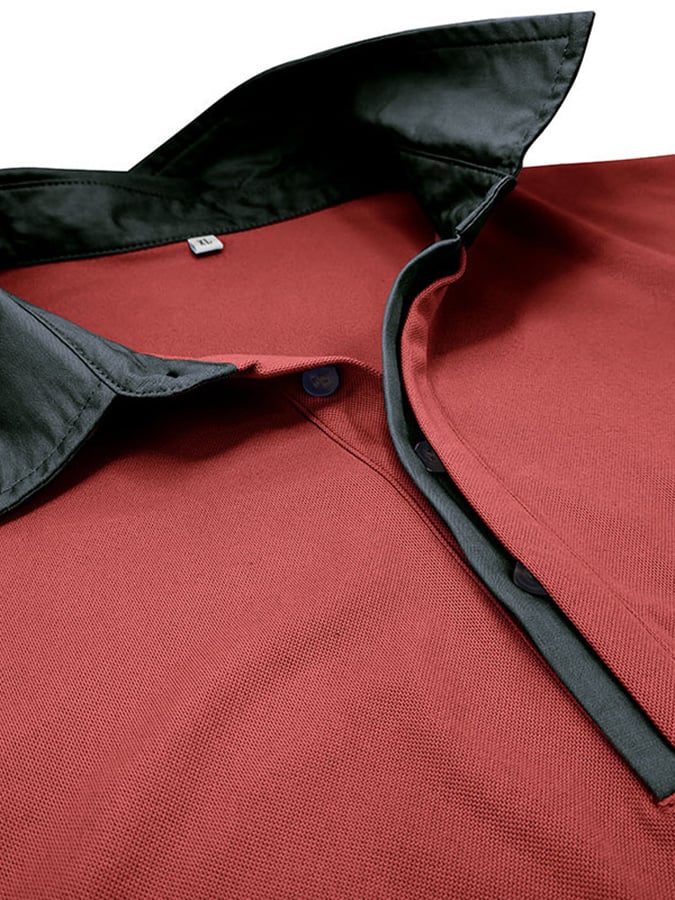 Camisa polo de moda en bloques de coloring Half Button de manga larga para hombre
