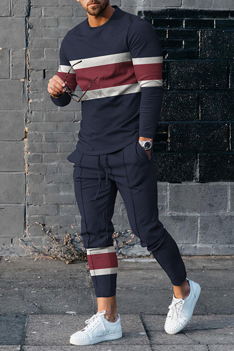 Conjunto de dos piezas Simple a rayas estampado camiseta And pantalón